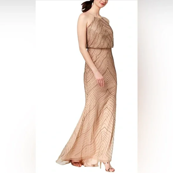 Adrianna Papell | Dresses | Nwt Adrianna Papell Womens New Deco Beaded Halter  Blouson Dress | Poshmark
